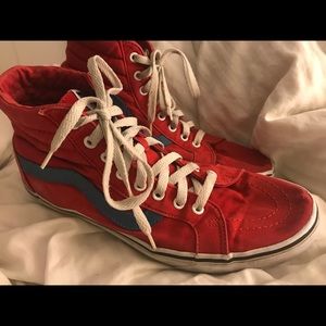Vans Sk8 Hi Tops Red with Blue Stripe